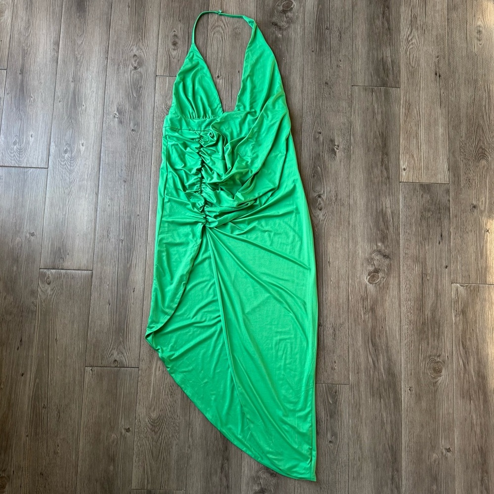 Superdown Mia Drape Slit Dress in Kelly Green